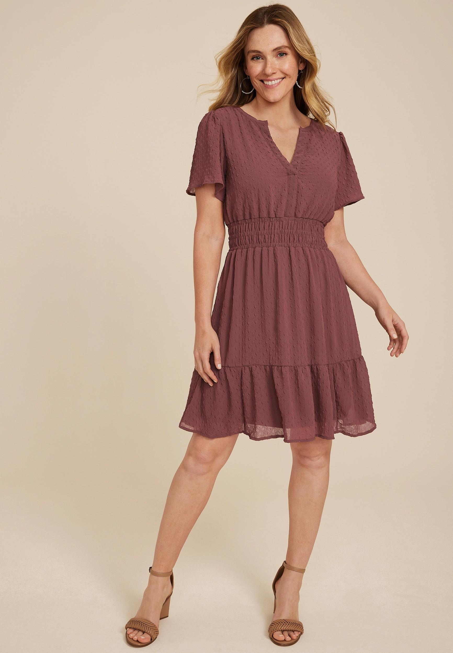 Textured Notch Neck Mini Dress Product Image