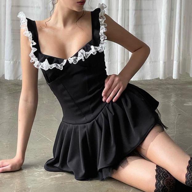 Ruffle Sleeve Square Neck Lace Trim Mini Dress product image