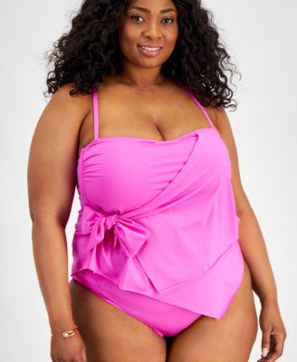 Plus Size Color Code Side-Tie Tankini Top Product Image