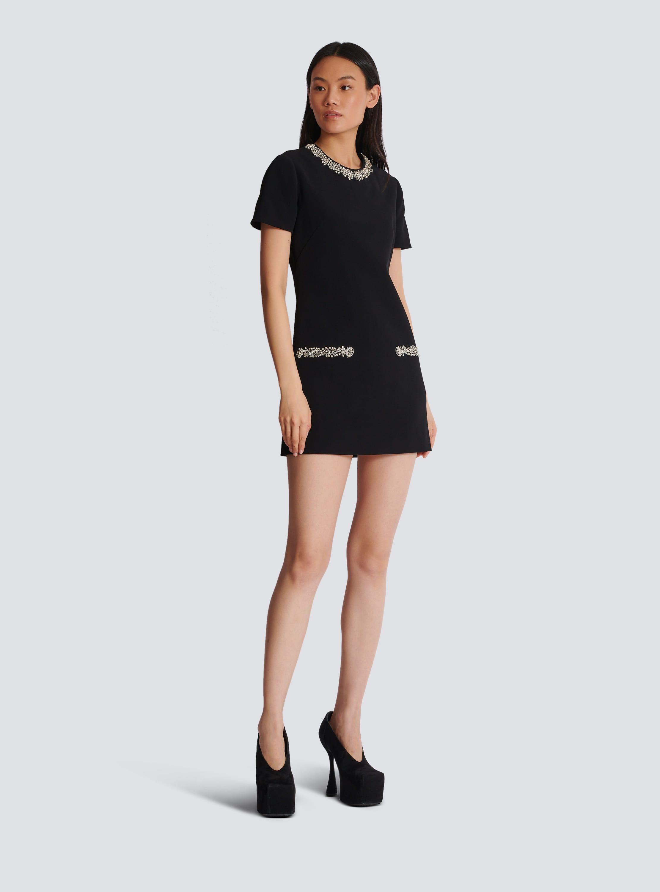 Embroidered crepe shift dress Product Image