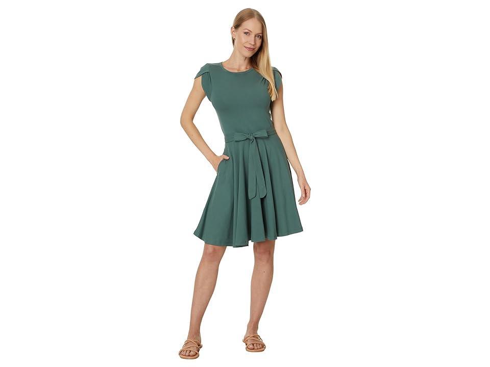 PACT Fit Flare Petal Sleeve Dress (Dark Forest) Women's Dress Product Image