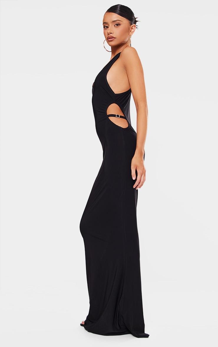 Petite Black Slinky Racer Neck Maxi Dress With Cut Out Belt Details Product Image