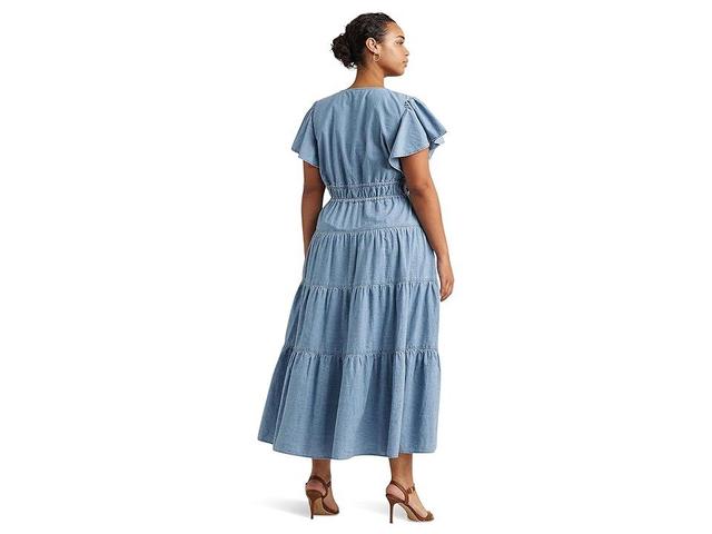 LAUREN Ralph Lauren Plus-Size Chambray Tiered Maxidress (Isla Wash) Women's Dress Product Image