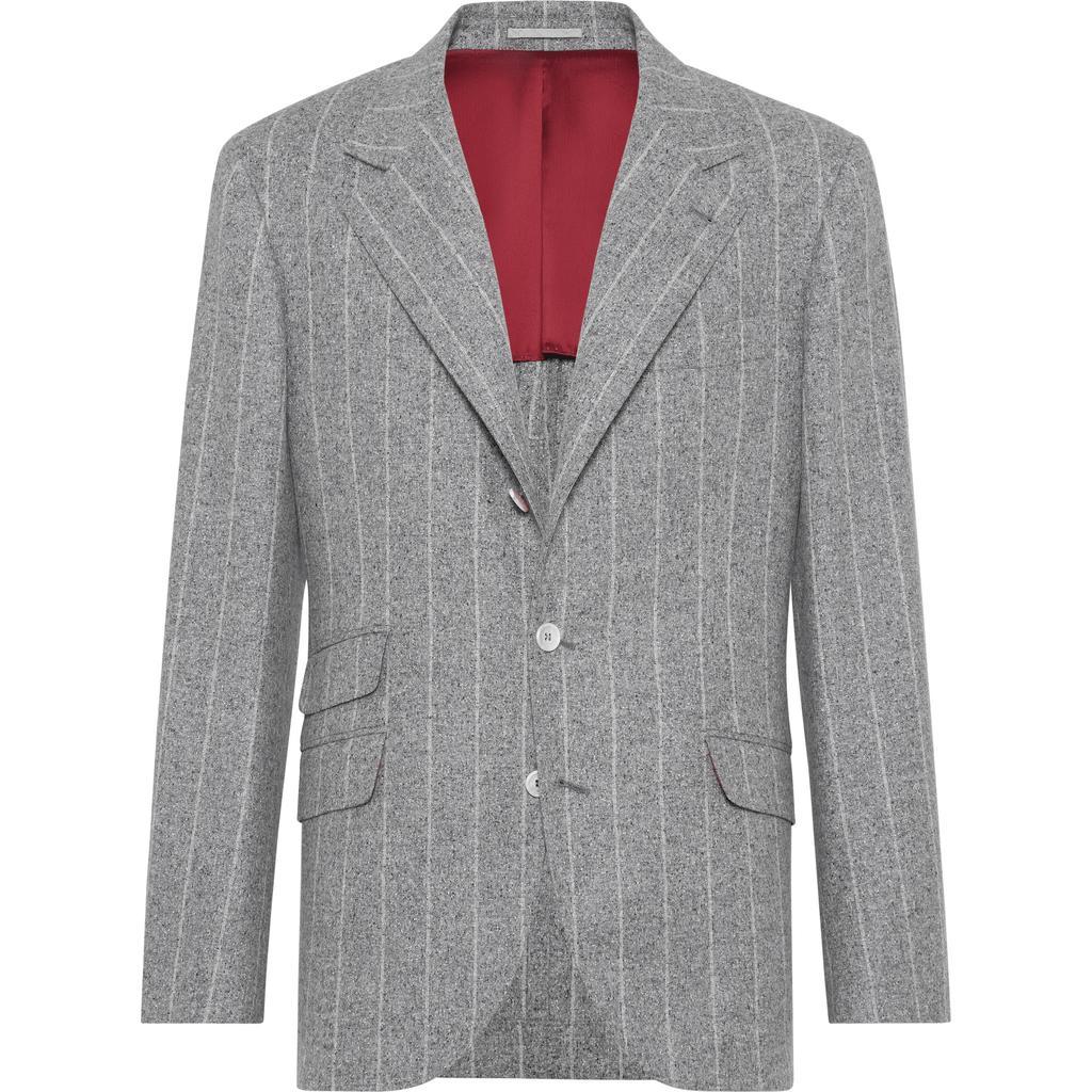 Wool-silk Striped Blazer In Grey Product Image