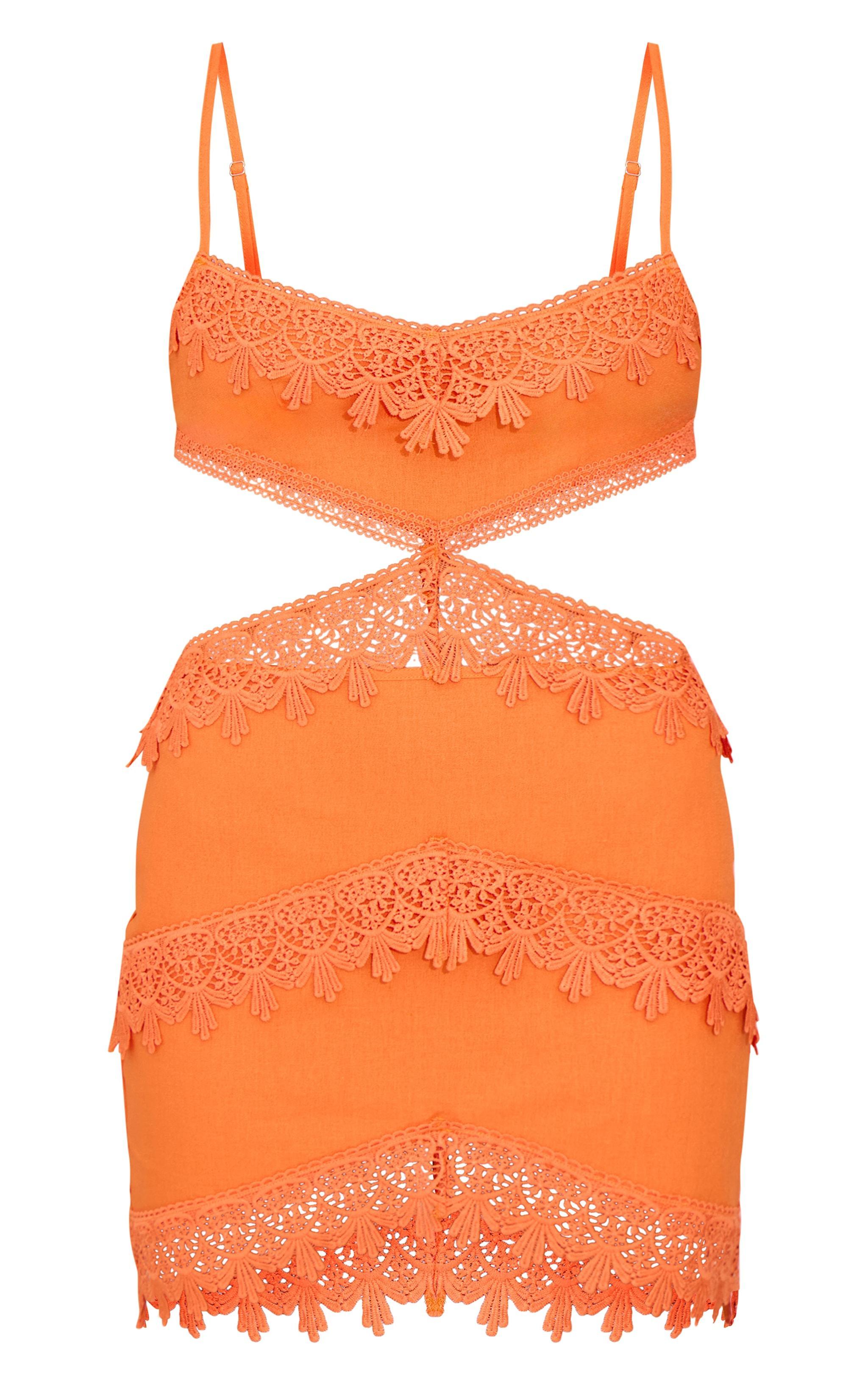 Orange Lace Cut Out Mini Dress Product Image