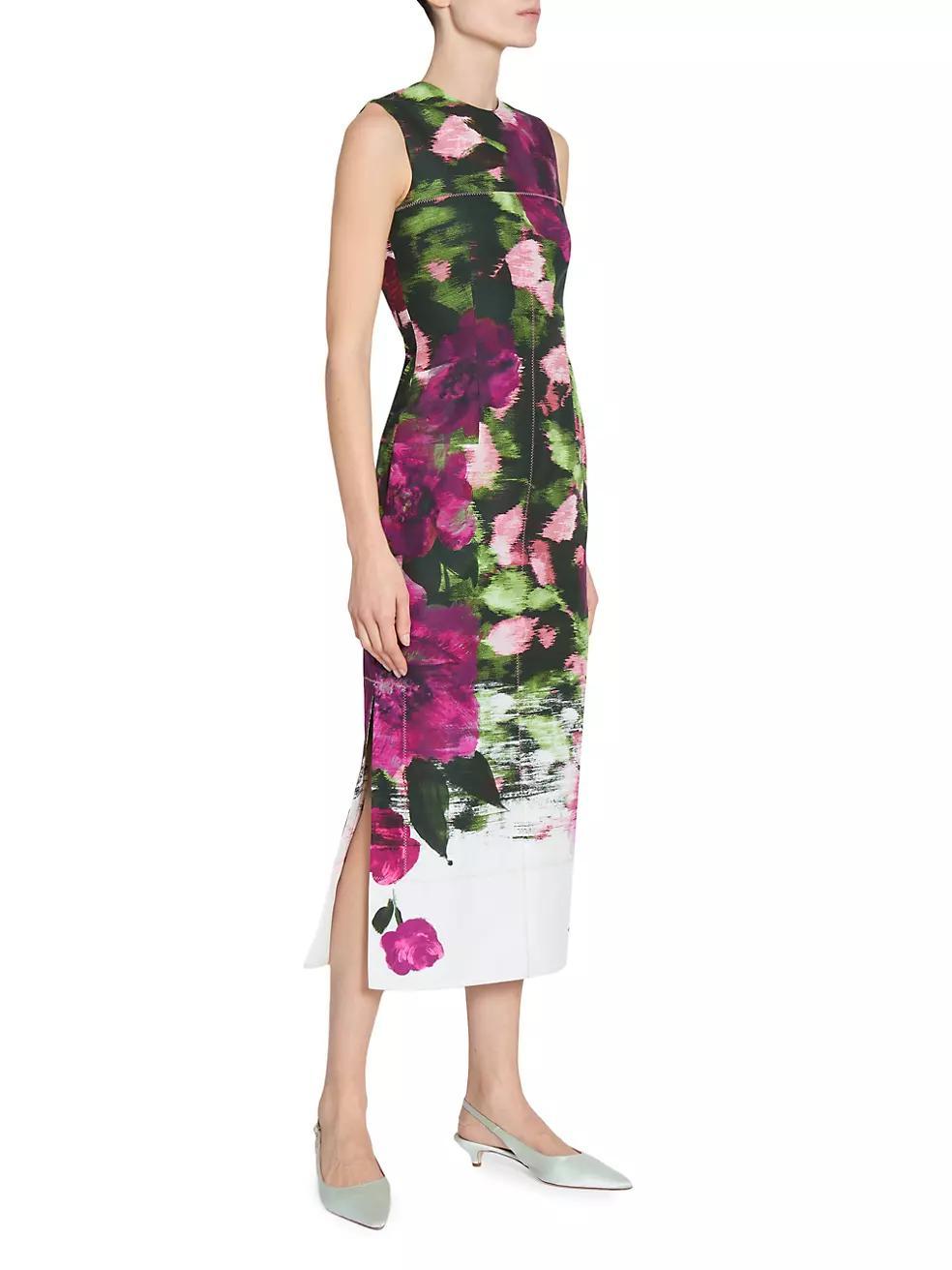 Floral Cotton Sleeveless Midi Pencil Dress Product Image