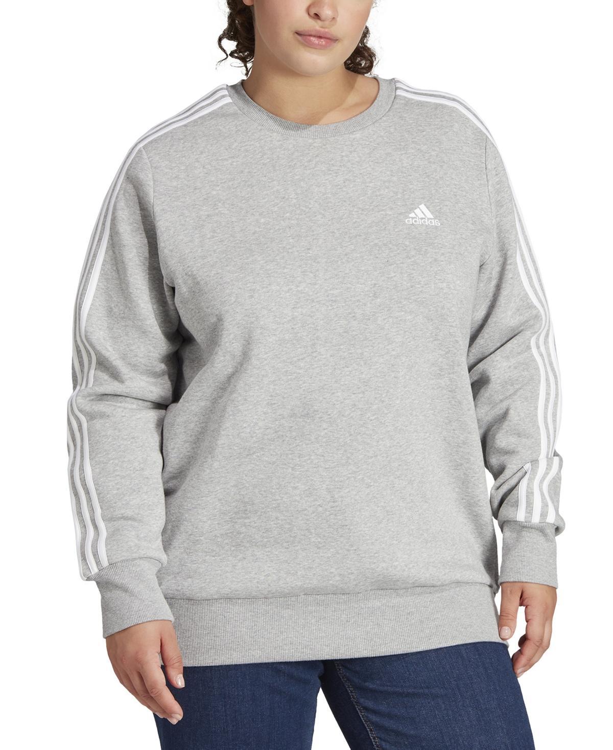 adidas Plus Size 3-Stripes Crewneck Fleece Sweatshirt - Medium Grey Heather Product Image