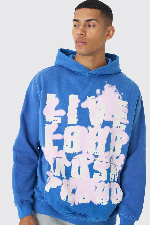 Oversized Live Loud Printed Hoodie | boohooMAN USA Product Image