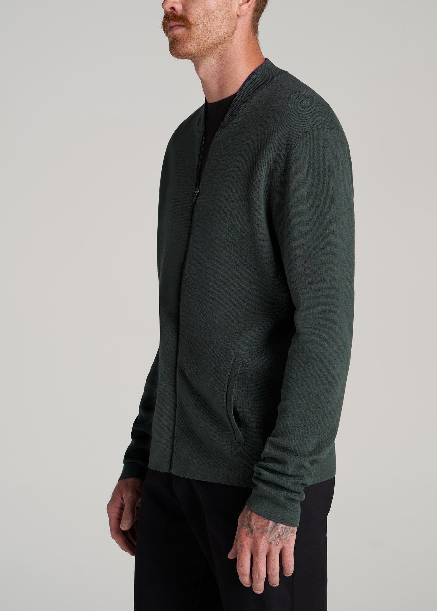 Full-Zip Baseball Collar Sweater for Tall Men in Dark Cyan Male Product Image