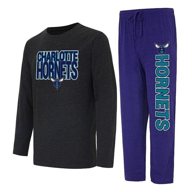 Mens Concepts Sport Purple/Black Charlotte Hornets Meter Long Sleeve T-Shirt & Pants Sleep Set Product Image