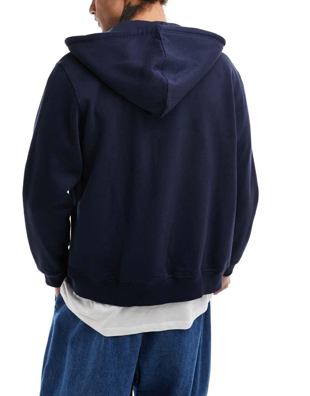 Weekday zip up hoodie in navy Product Image