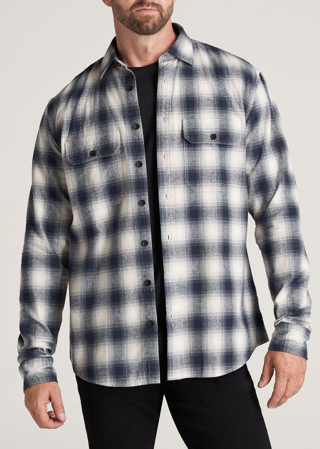 LJ&S Men's Tall Heavy Flannel Shirt in Weathered Navy & Ecru Plaid Product Image