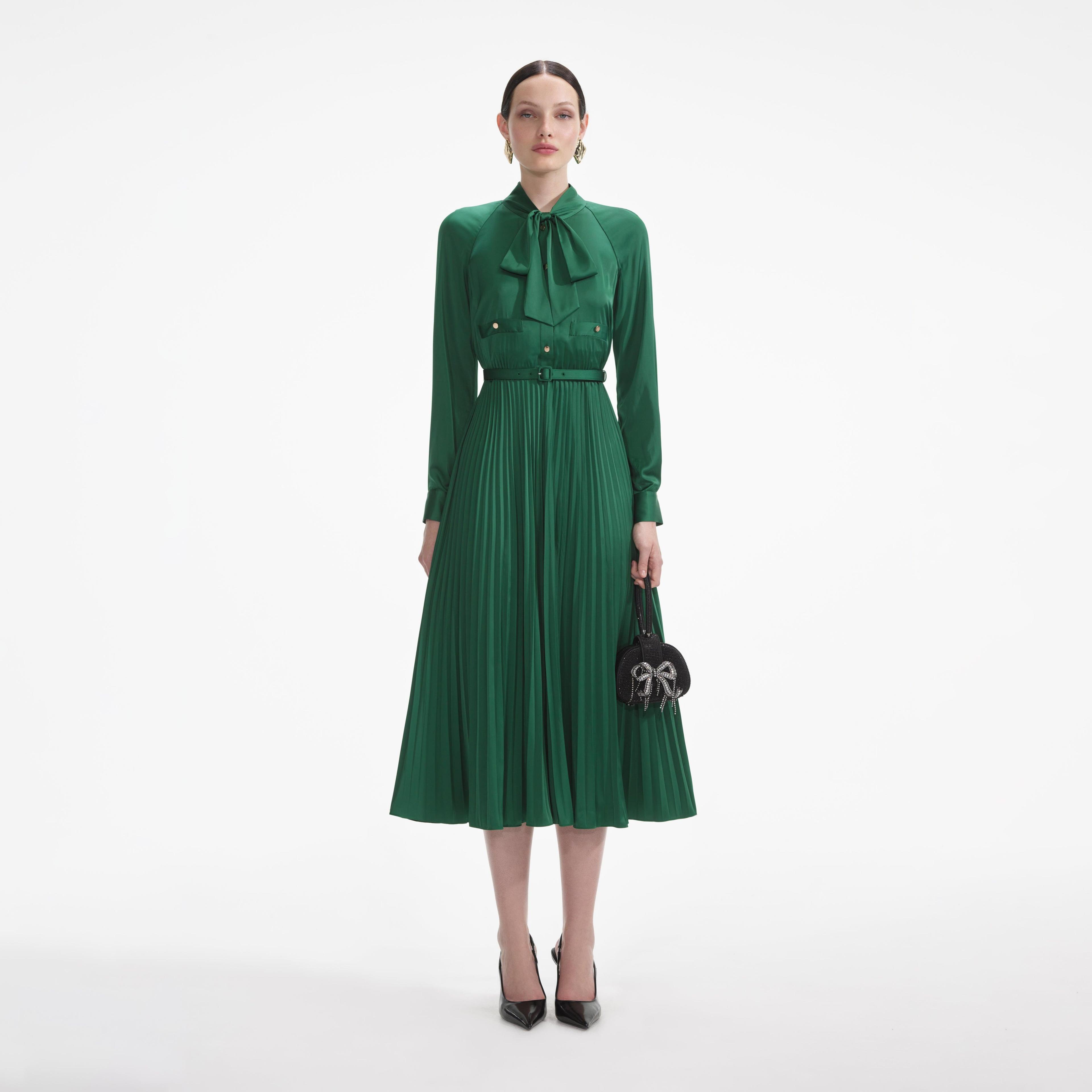 Green Satin Midi Dress Product Image