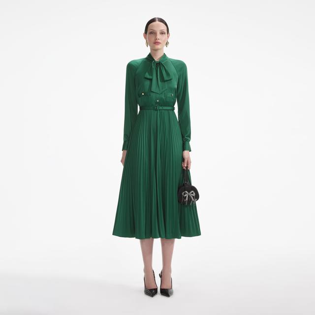 Green Satin Midi Dress Product Image