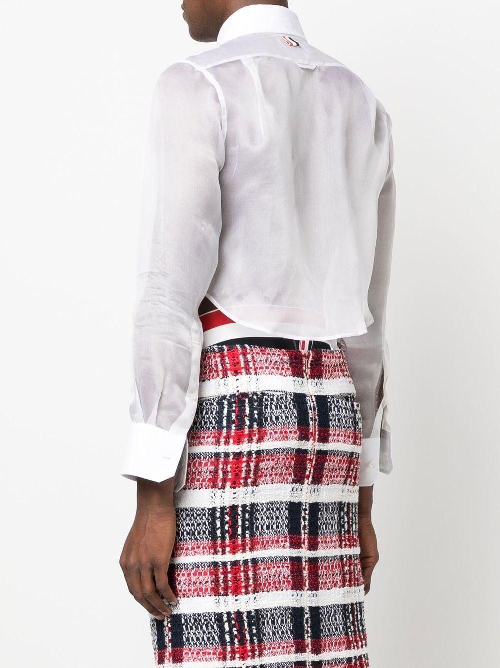 THOM BROWNE Cropped Silk Shirt In White Product Image