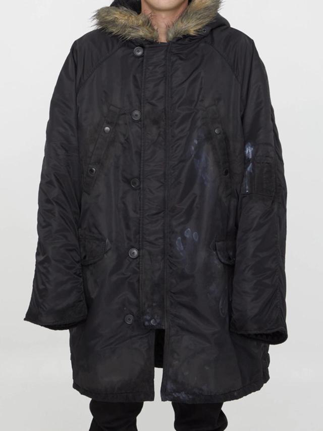 BALENCIAGA Hooded Button-up Parka In Black Product Image