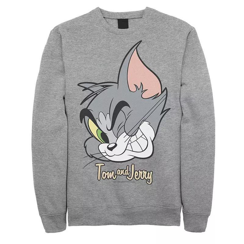 Mens Tom And Jerry Tom Cat Big Face Sweatshirt, Mens Athletic Grey Product Image