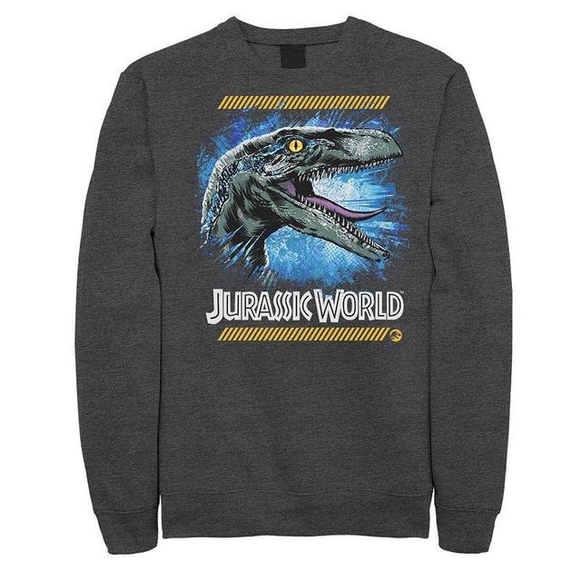 Mens Jurassic World Two Raptor Blue Splatter Fleece Grey Heather Product Image