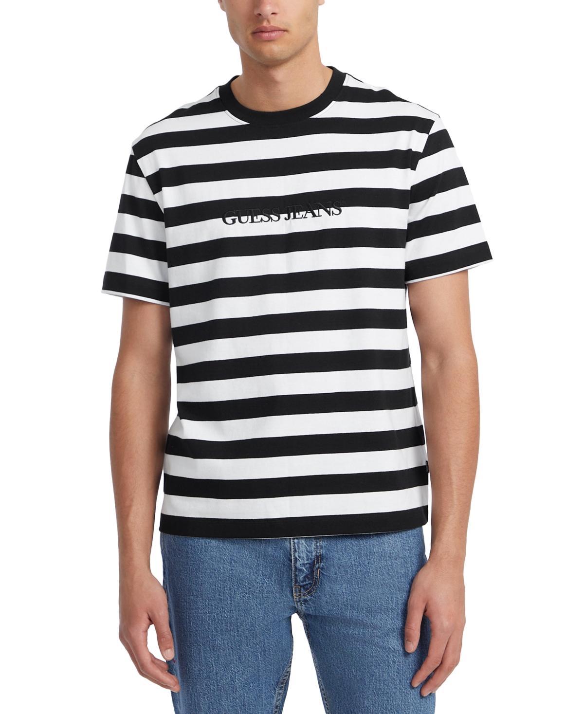 Guess Jeans Mens Regular-Fit Stripe Embroidered Logo Graphic T-Shirt Product Image