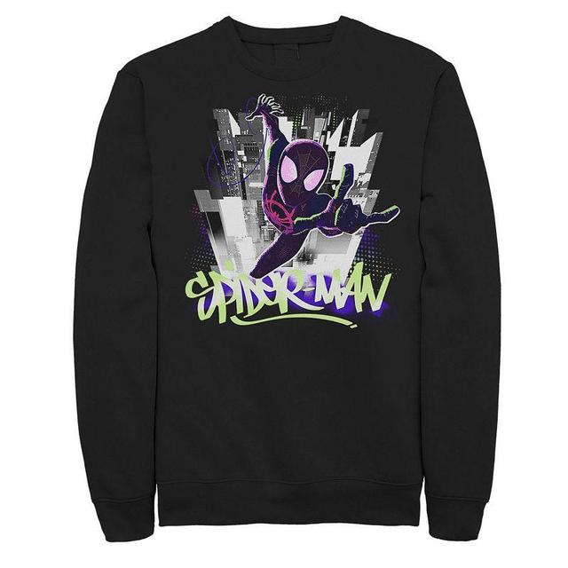 Mens Marvel Spider-Man Spiderverse Graffiti City Graphic Fleece Pullover Black Product Image