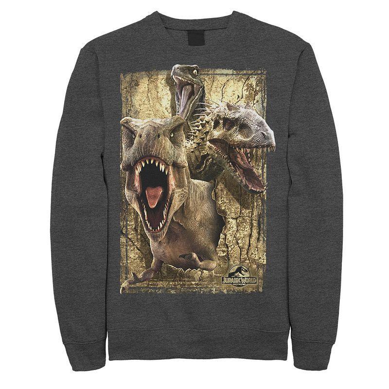 Mens Jurassic World T-Rex Indominus Rex & Raptor Fleece Pullover Grey Heather Product Image