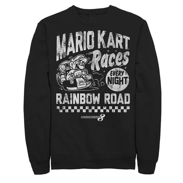 Mens Nintendo Mario Kart 8 Races Every Night Rainbow Road Fleece Graphic Sweatshirt Product Image