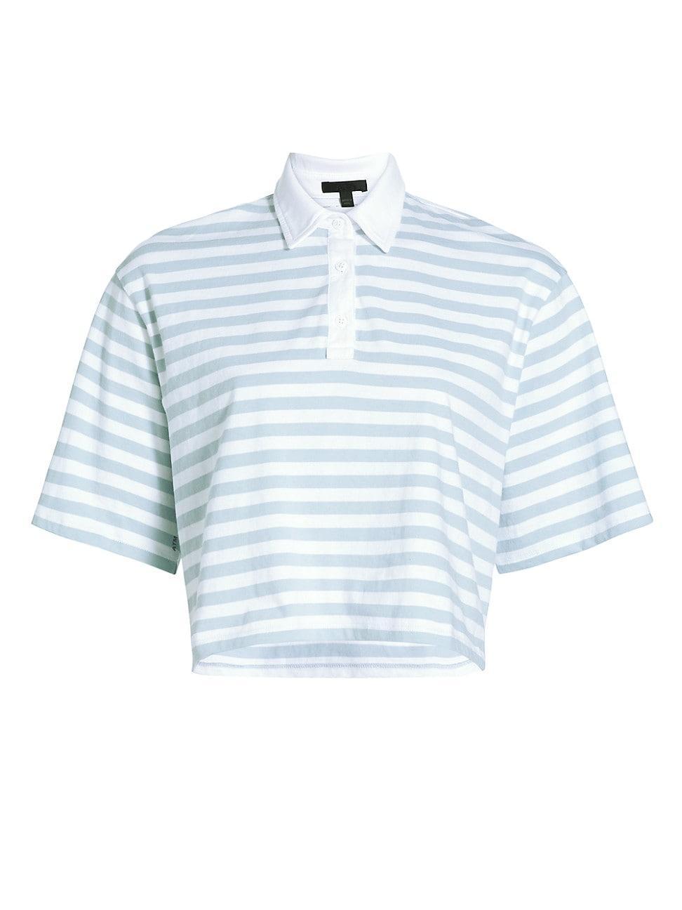 Womens Striped Crop Polo T-Shirt Product Image