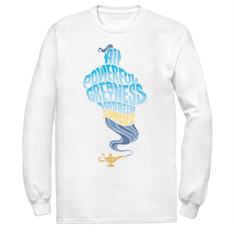 Disneys Aladdin Mens All Powerful Genie Long Sleeve Graphic Tee White Product Image