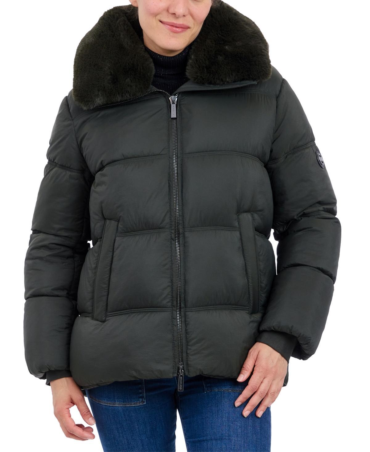 Michael Michael Kors Womens Faux-Fur-Collar Hooded Puffer Coat, Created for Macys Product Image