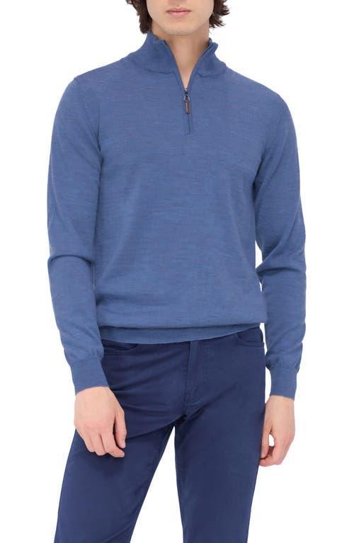 BUGATCHI Merino Wool Quarter Zip Pullover In Denim Product Image