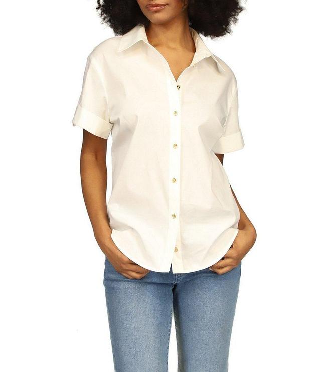 Michael Kors Stretch Cotton Poplin Collared Neckline Short Sleeve Top Product Image