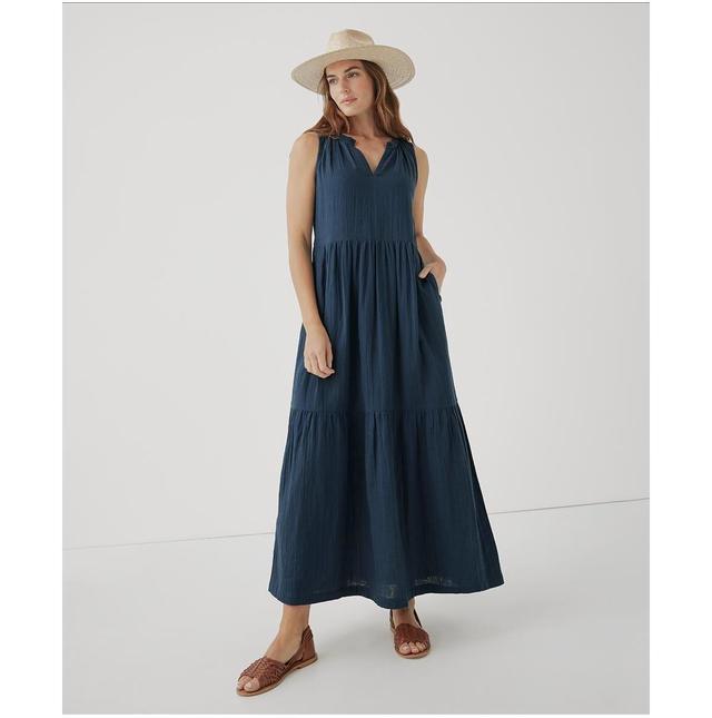 Pact Womens Organic Cotton Coastal Double Gauze Ruffle Maxi Dress Product Image