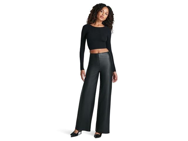 Womens Faux-Leather Wide-Leg Pants Product Image