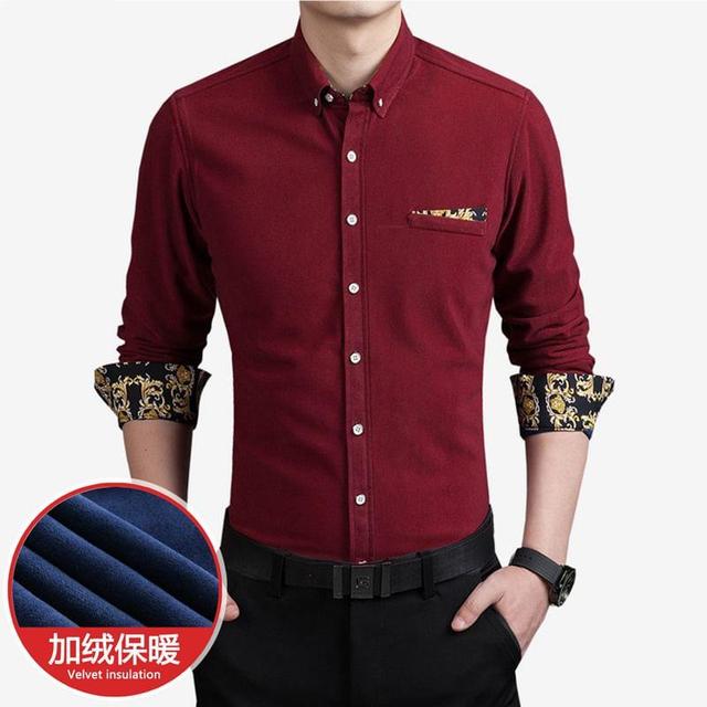 Long-Sleeve Print Panel Fleece-Lined Corduroy Shirt Product Image