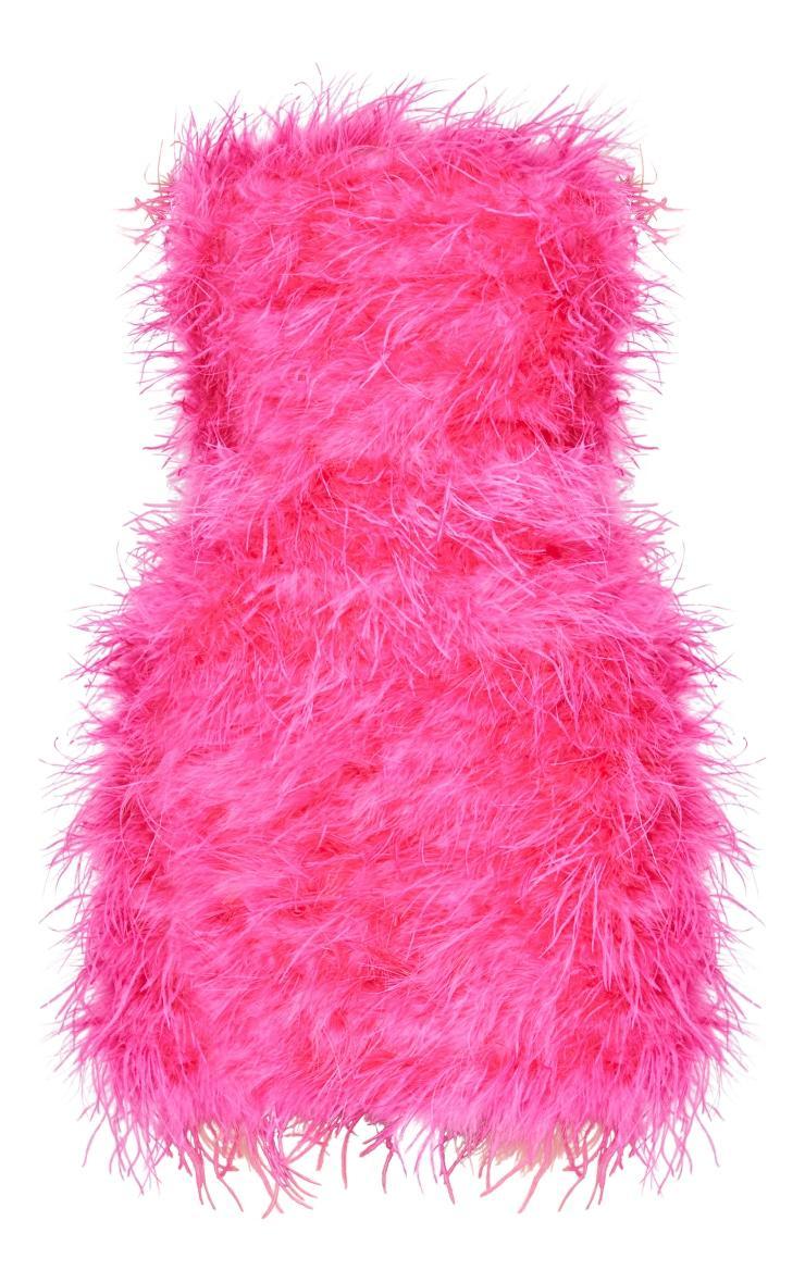 Pink Bandeau Feather Bodycon Dress Product Image