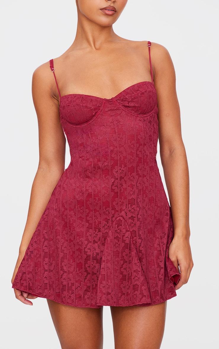 Cherry Red Lace Mini Shift Dress Product Image