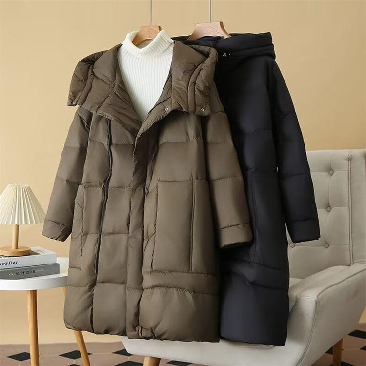 Plus Size Plain Hooded Padded Midi Zip Coat Product Image