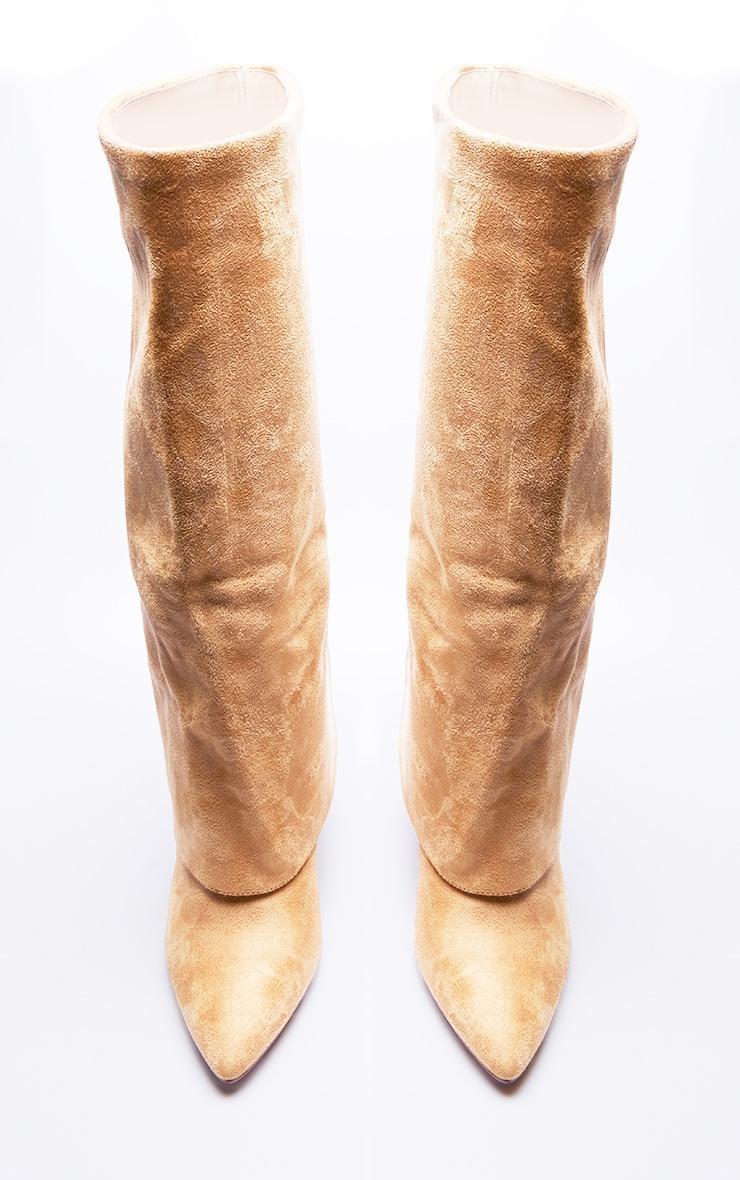 Camel Wide Fit Faux Suede Pointed Fold Over Block Heel Knee Boots product image