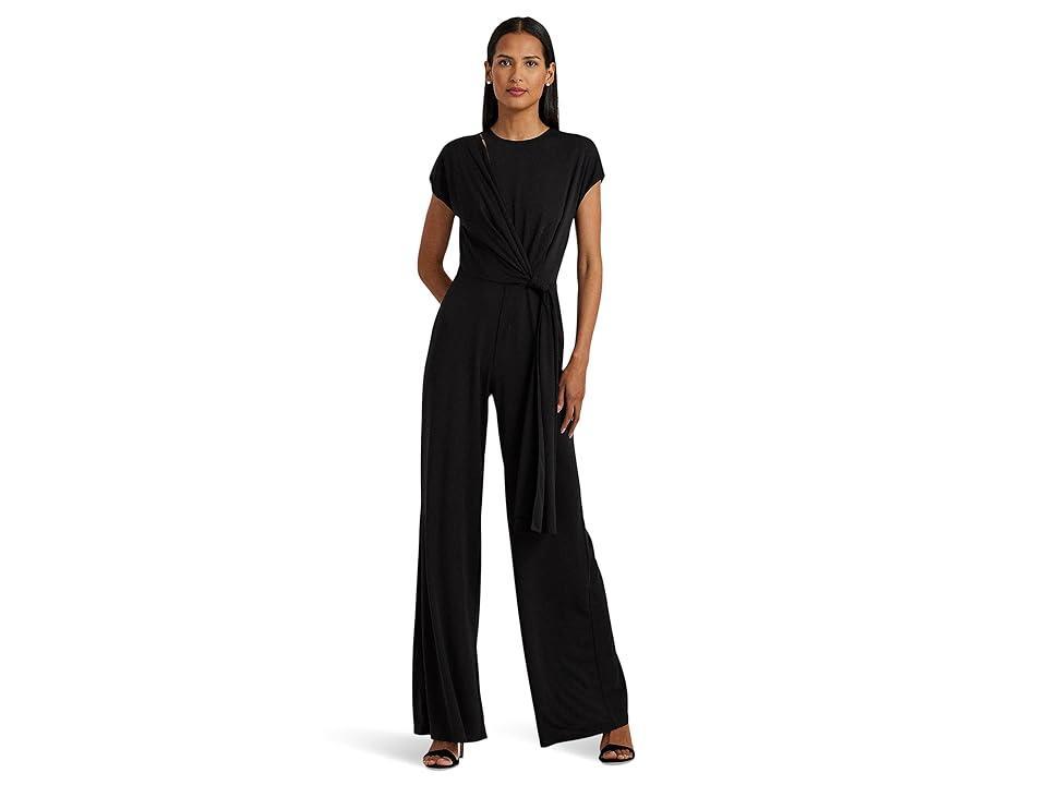 LAUREN Ralph Lauren Tie-Front Jersey Wide-Leg Jumpsuit Women's Dress Product Image