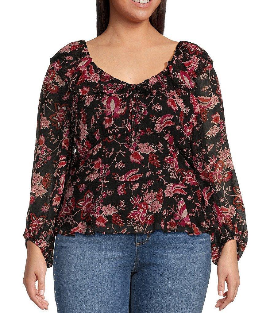 Jessica Simpson Plus Aki Long Sleeve Ruffled Woven Top Product Image