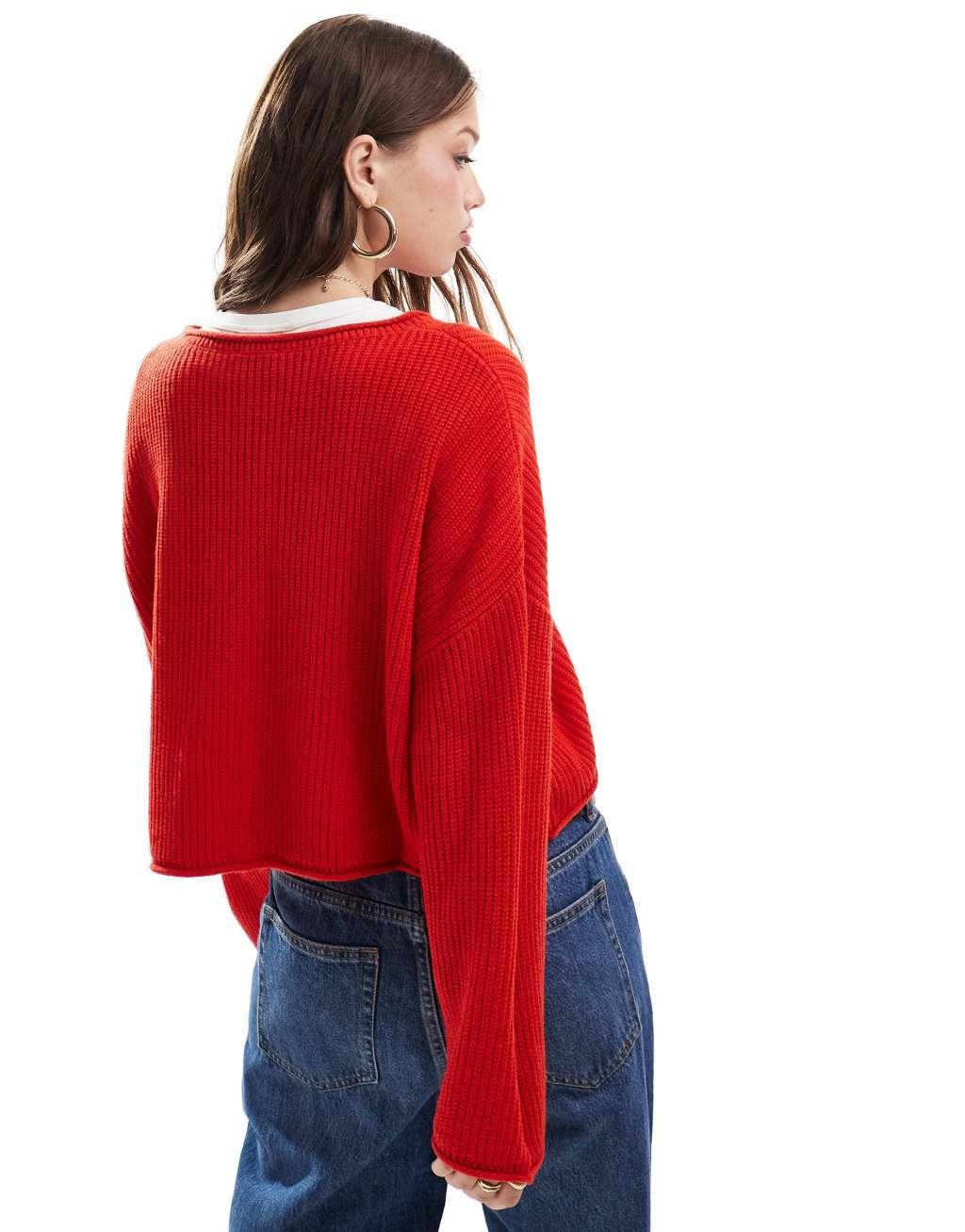 Miss Selfridge slouchy sweater in red Product Image