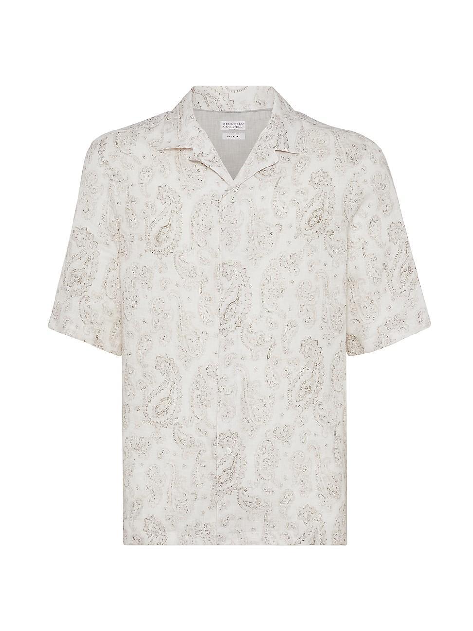 Mens Paisley Linen Short Sleeve Easy Fit Shirt Product Image