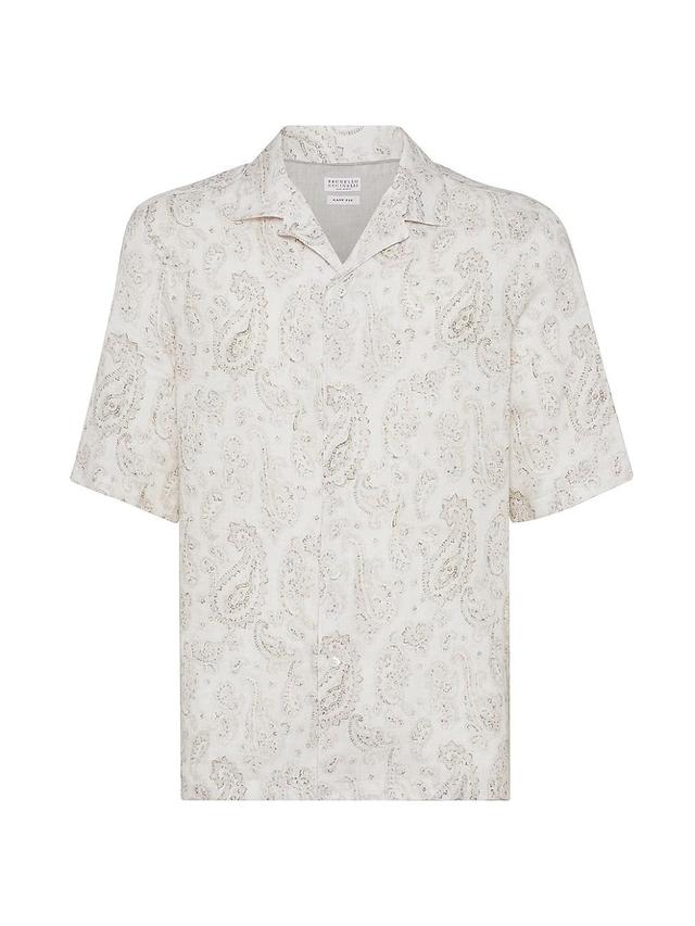 Mens Paisley Linen Short Sleeve Easy Fit Shirt Product Image