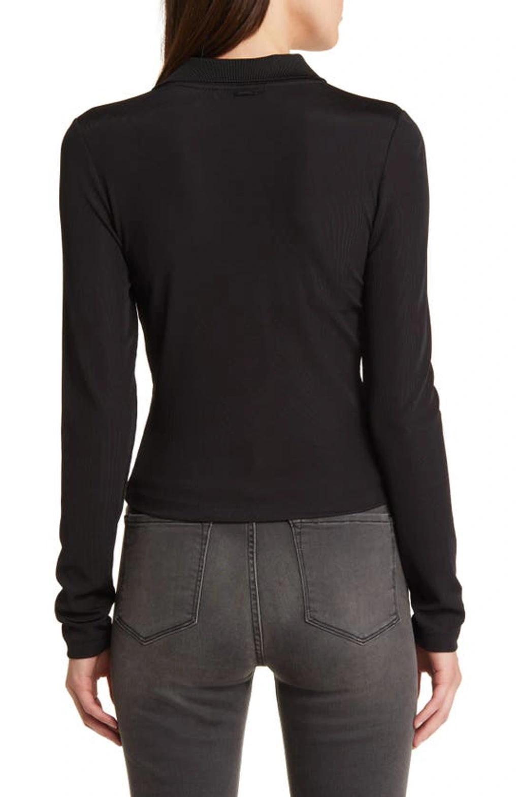 Hallie Long Sleeve Polo Top In Black Product Image