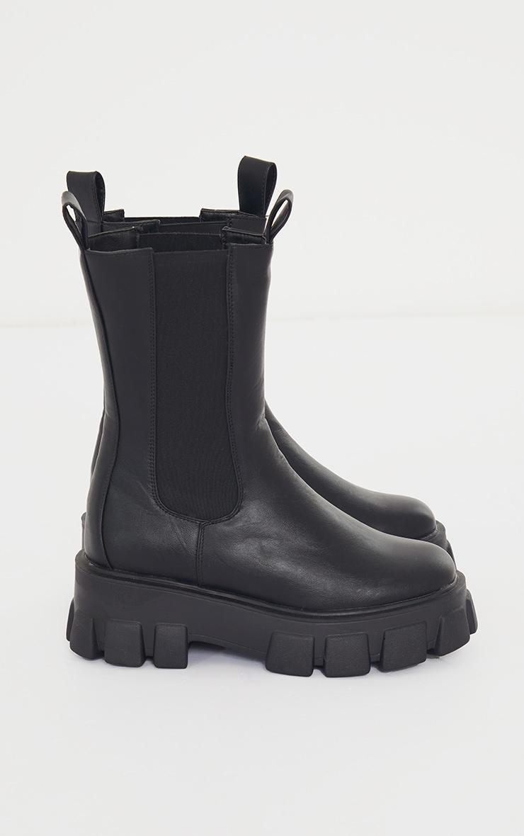 Black Wide Fit Extreme Chunky Sole Calf High Chelsea Boots Product Image