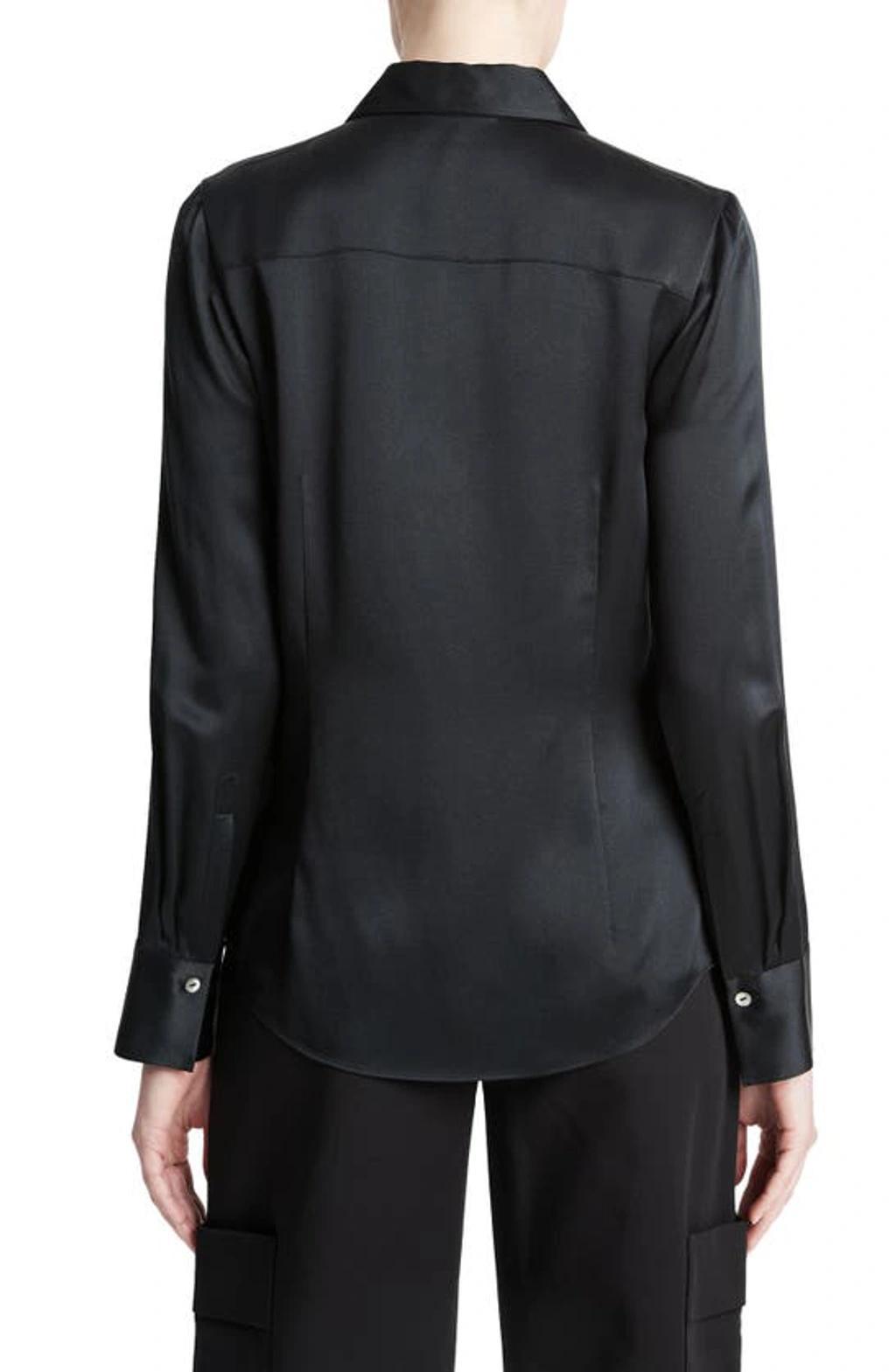 Chest Pocket Satin Shirt In Black Product Image