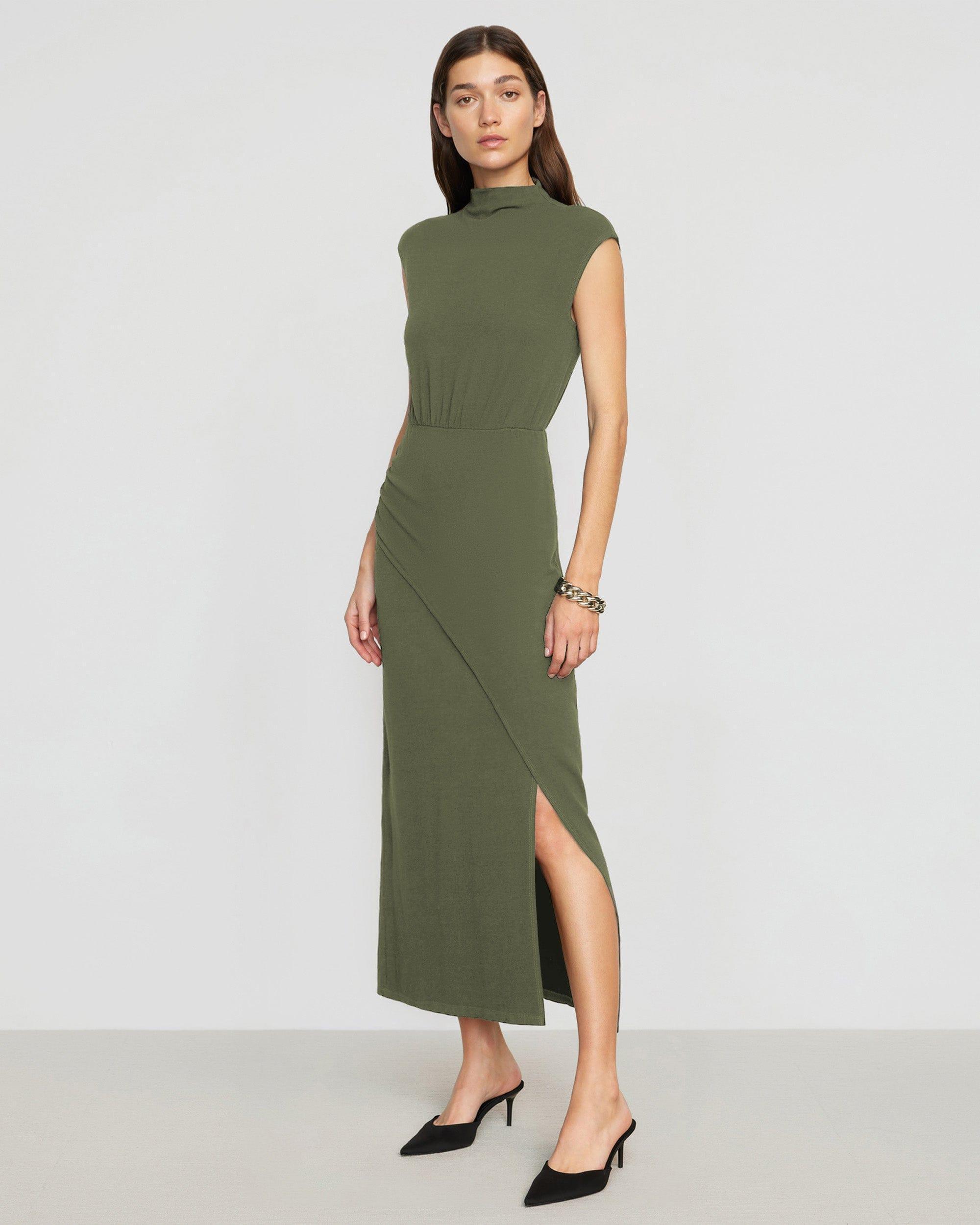 Yimei Mock-Neck Side-Slit Dress Product Image