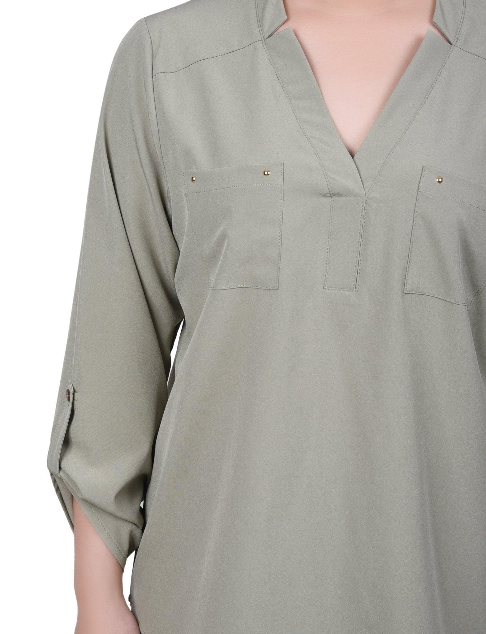 Roll Tab Sleeve Blouse with Pockets - Petite Product Image