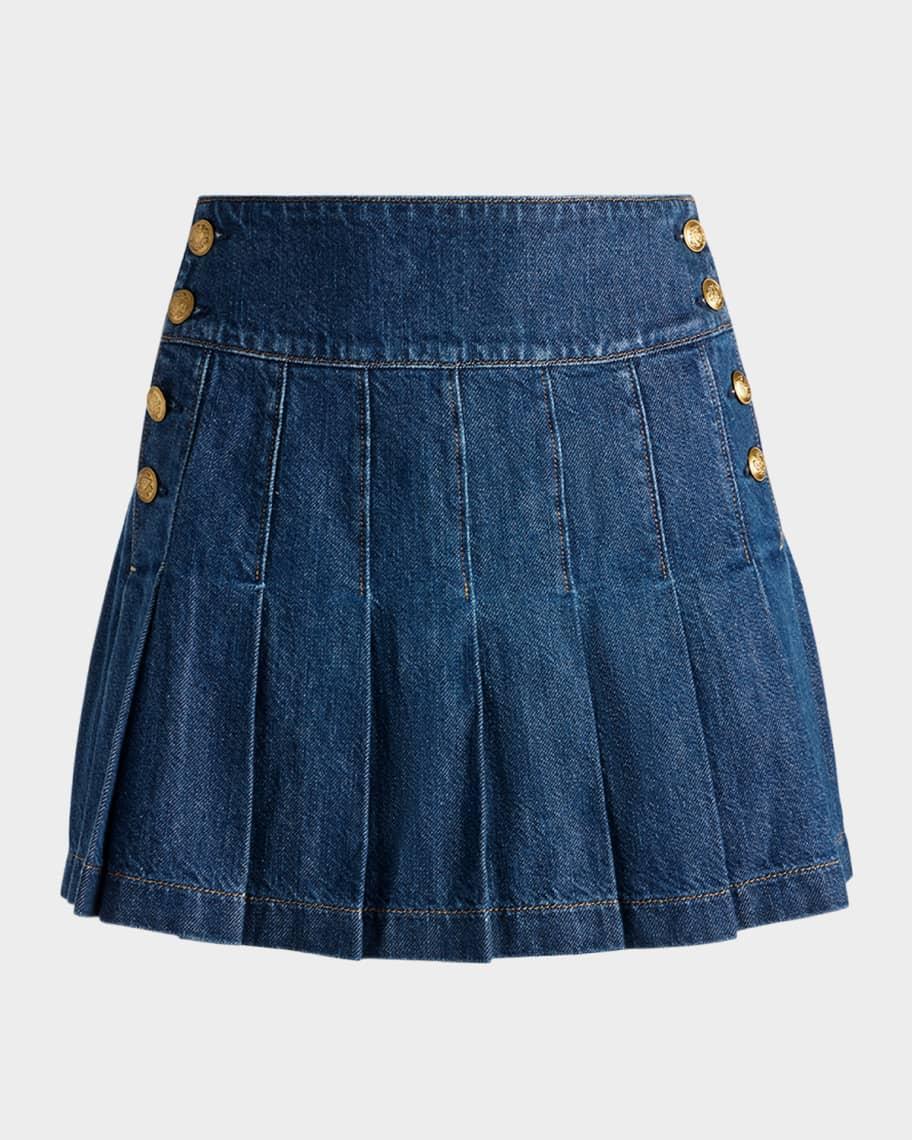 Lanna Pleated Denim Mini Skirt Product Image