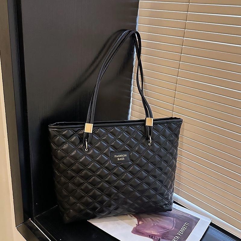 Quilted Faux Leather Tote Bag Product Image